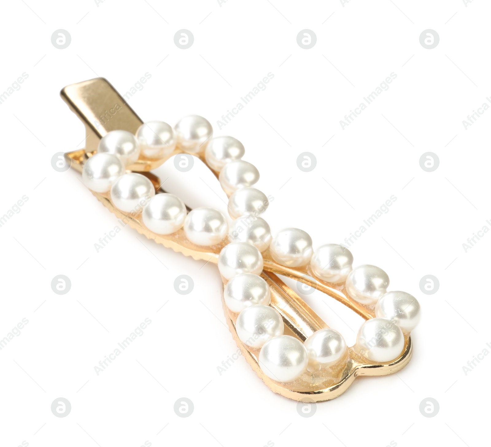 Photo of Beautiful bijouterie. Stylish hair clip isolated on white