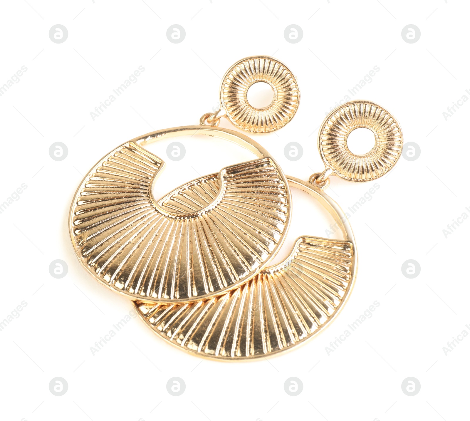 Photo of Beautiful bijouterie. Stylish earrings isolated on white