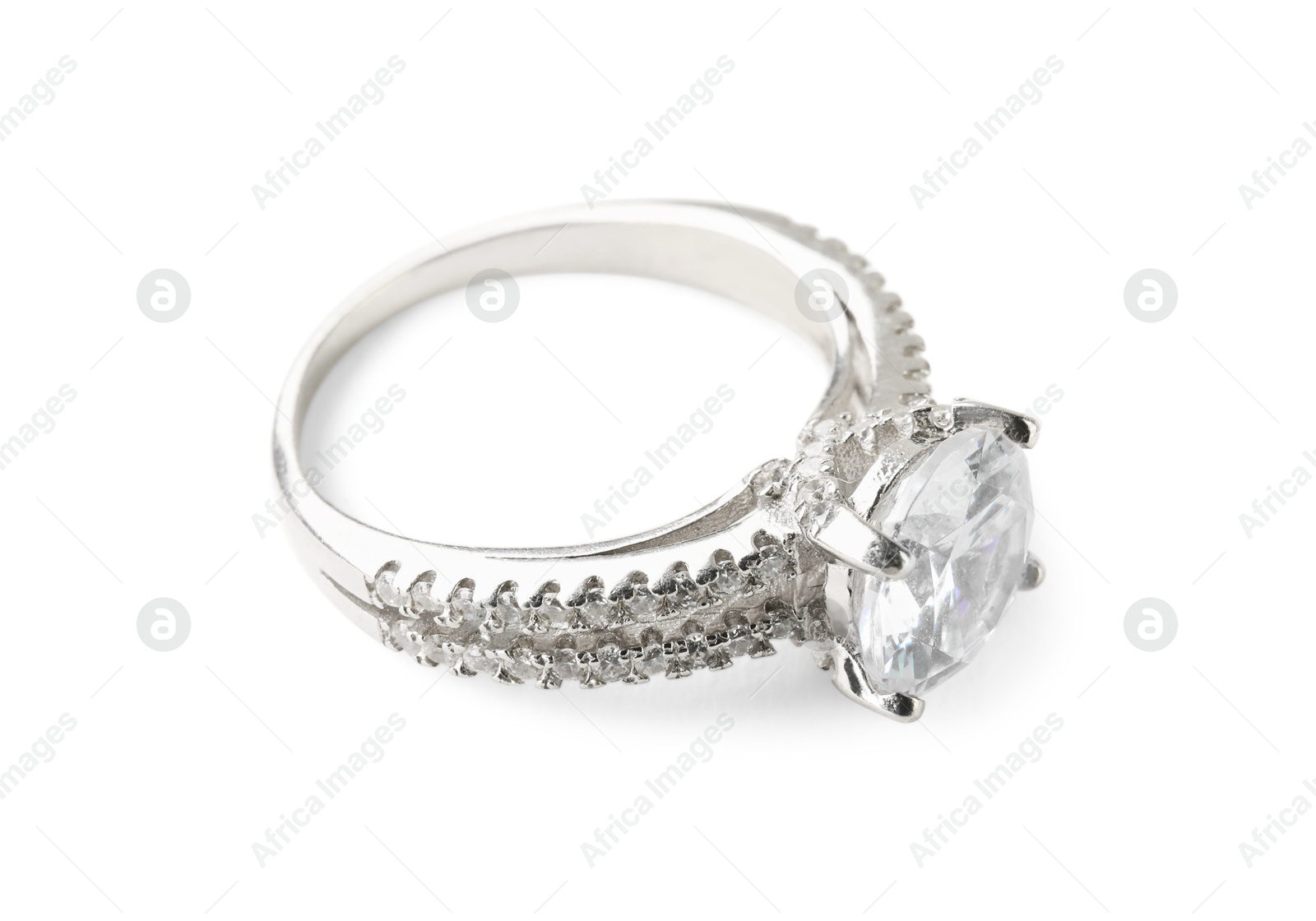 Photo of Beautiful bijouterie. Stylish ring isolated on white