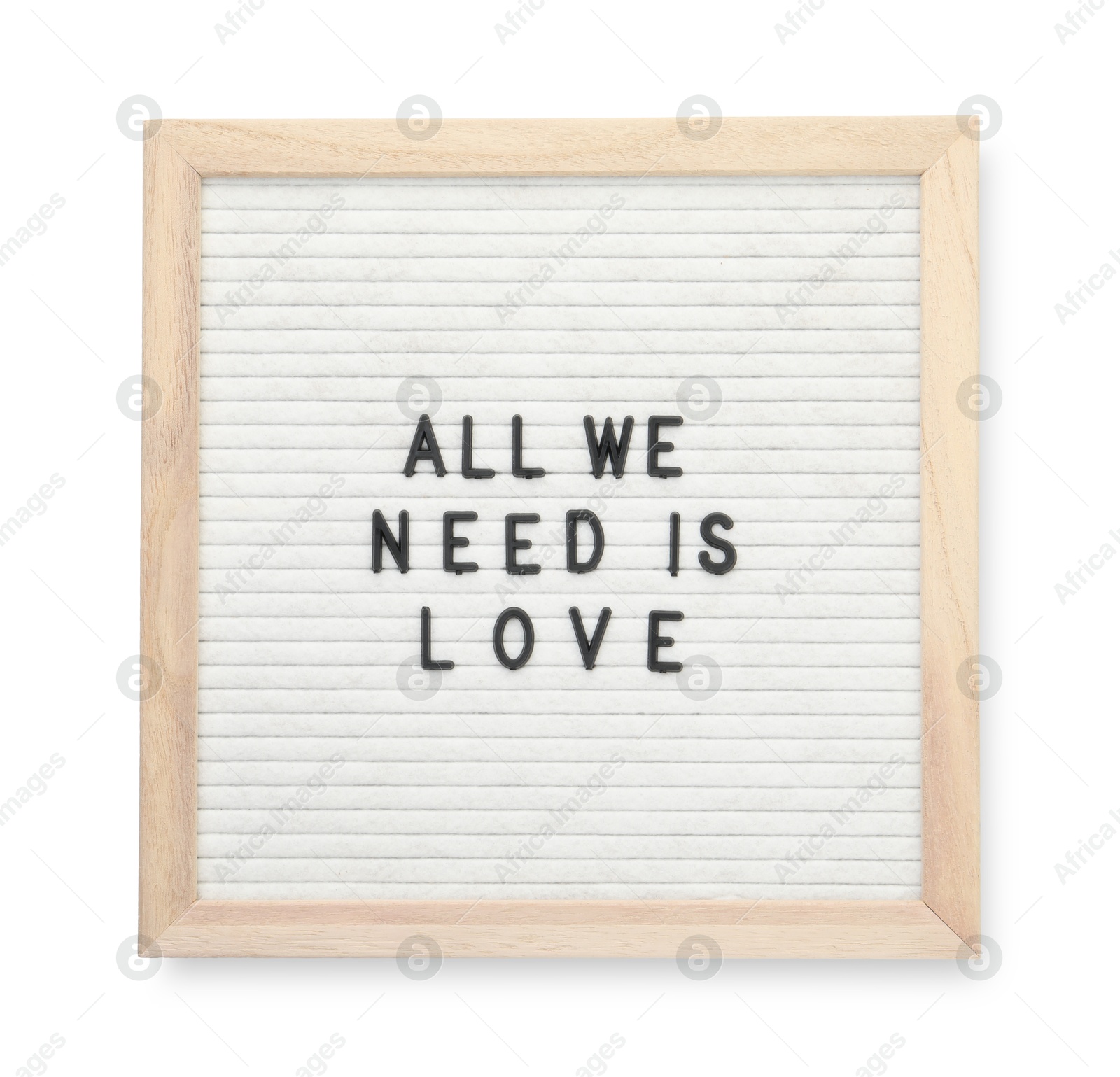 Photo of Letter board with phrase All we need is love on white background, top view