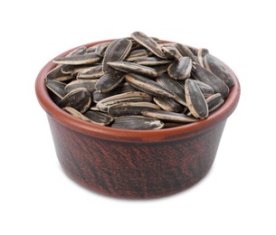 Sunflower seeds in bowl isolated on white