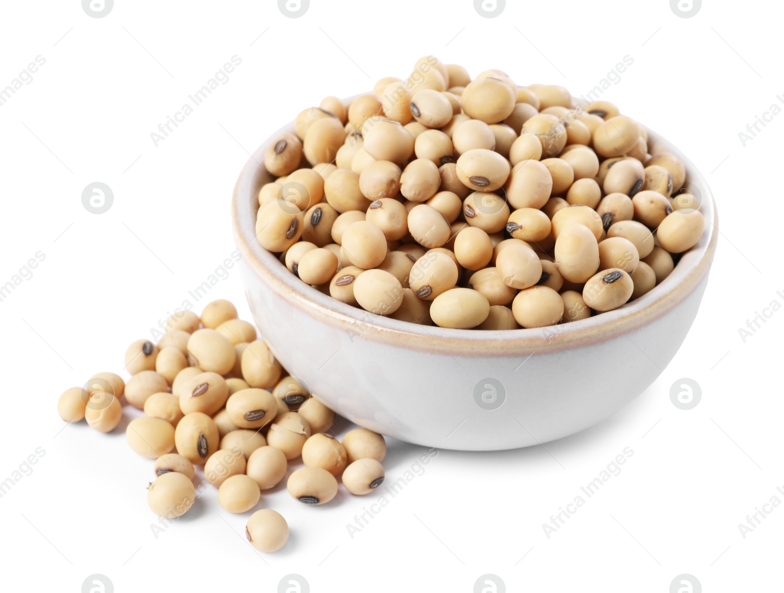 Photo of Soy beans in bowl isolated on white