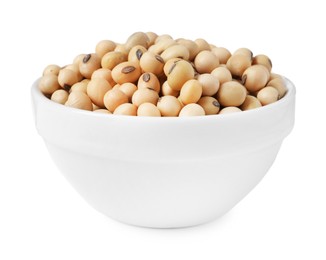 Soy beans in bowl isolated on white