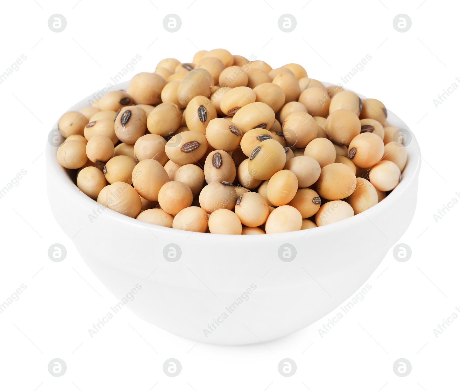 Photo of Soy beans in bowl isolated on white