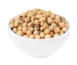 Soy beans in bowl isolated on white