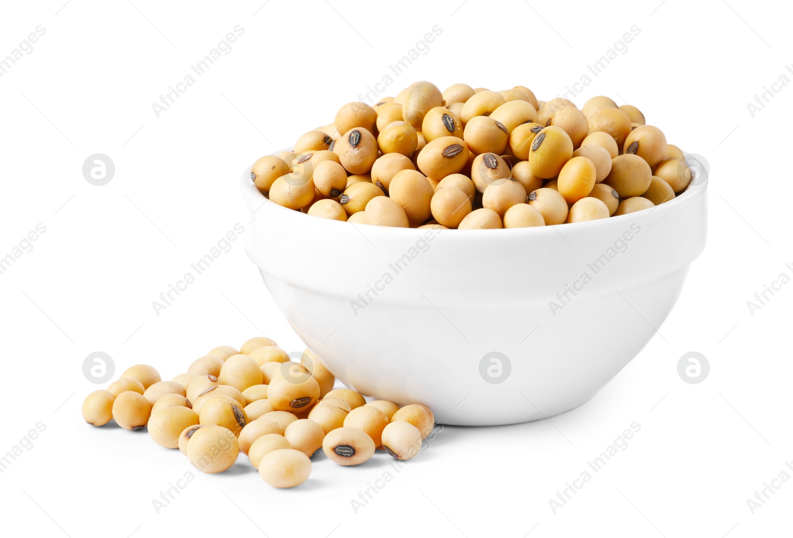 Photo of Soy beans in bowl isolated on white