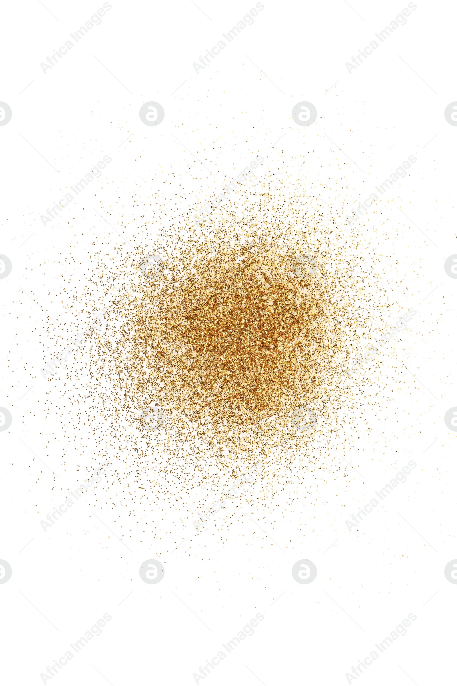 Photo of Shiny golden glitter isolated on white, top view