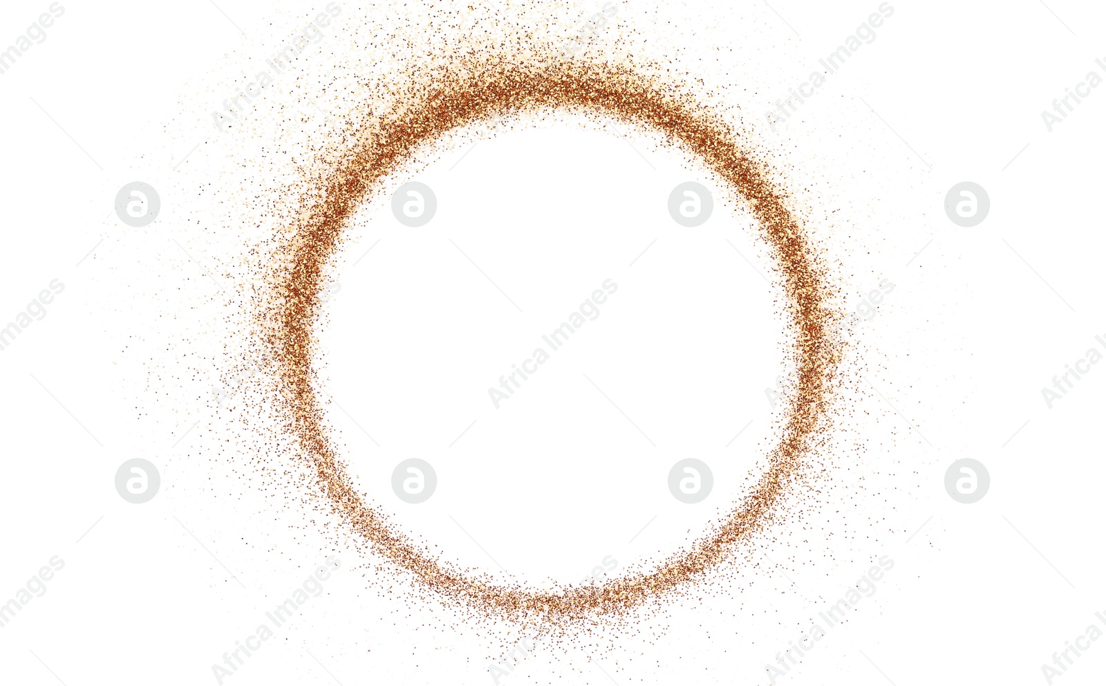 Photo of Circle of shiny golden glitter isolated on white, top view