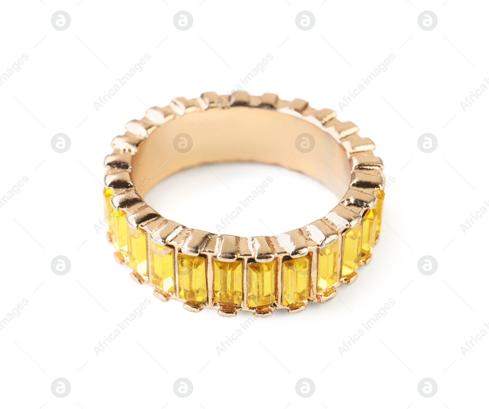 Photo of Beautiful bijouterie. Stylish ring isolated on white