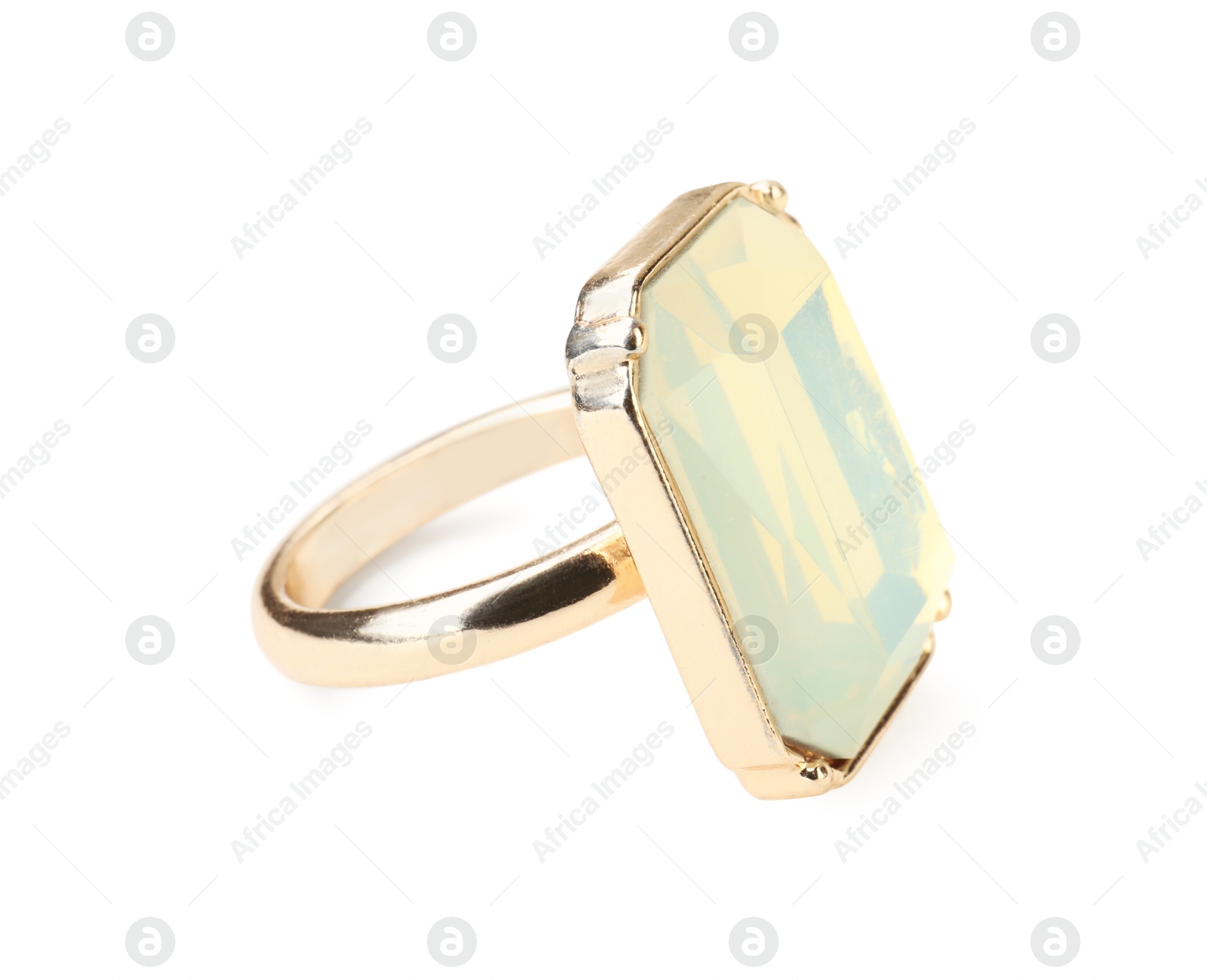 Photo of Beautiful bijouterie. Stylish ring isolated on white