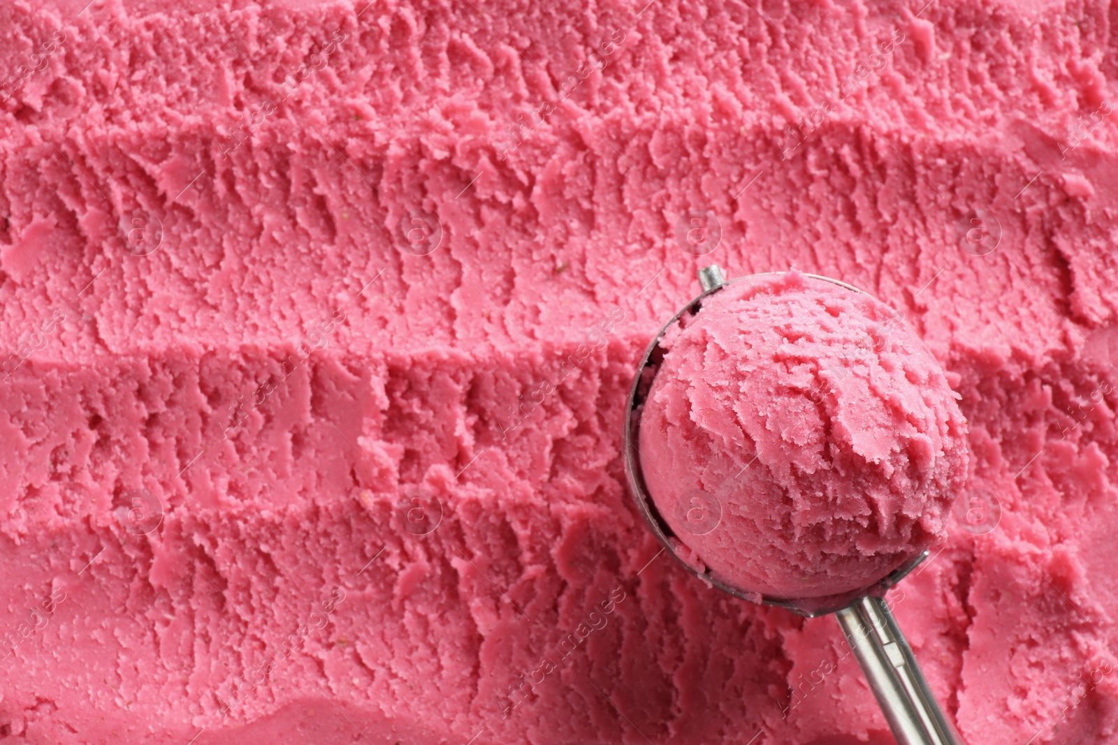 Photo of Scoop with tasty watermelon sorbet, top view