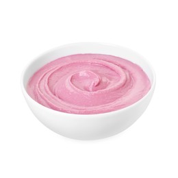 Photo of Tasty beetroot hummus in bowl isolated on white