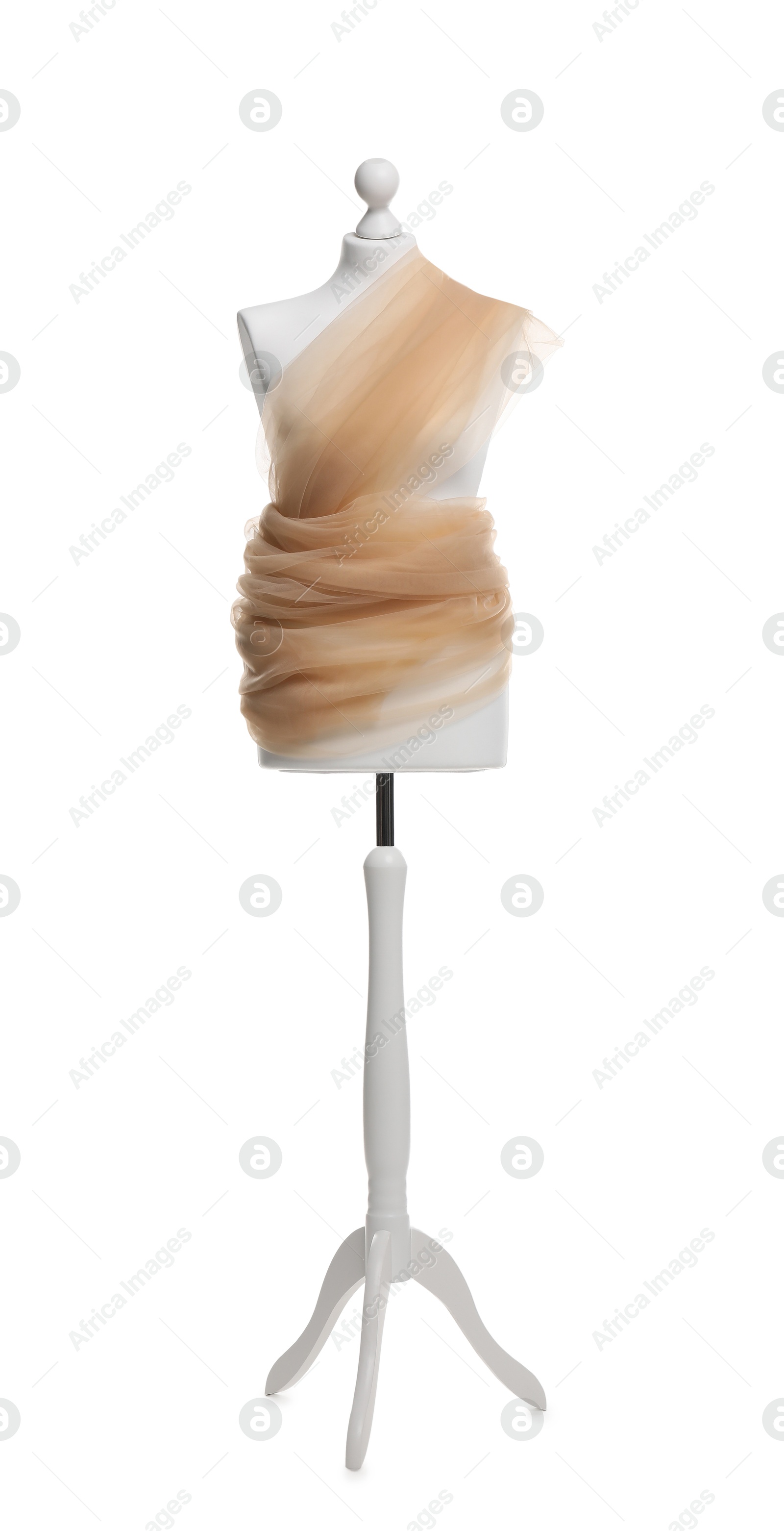 Photo of Mannequin with fabric isolated on white. Creating new outfit