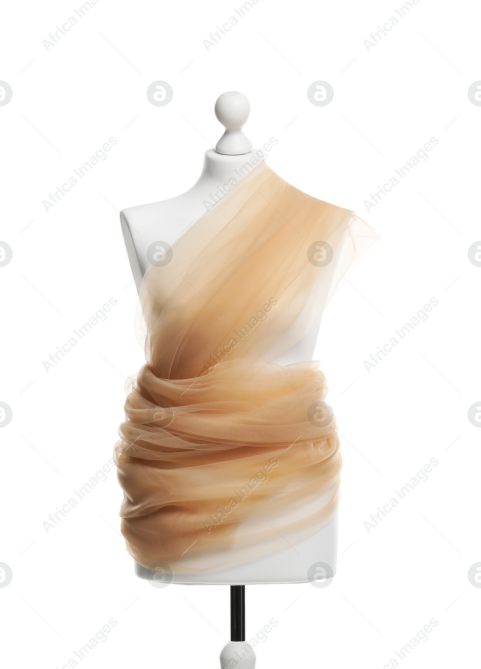 Photo of Mannequin with fabric isolated on white. Creating new outfit