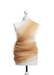 Photo of Mannequin with fabric isolated on white. Creating new outfit