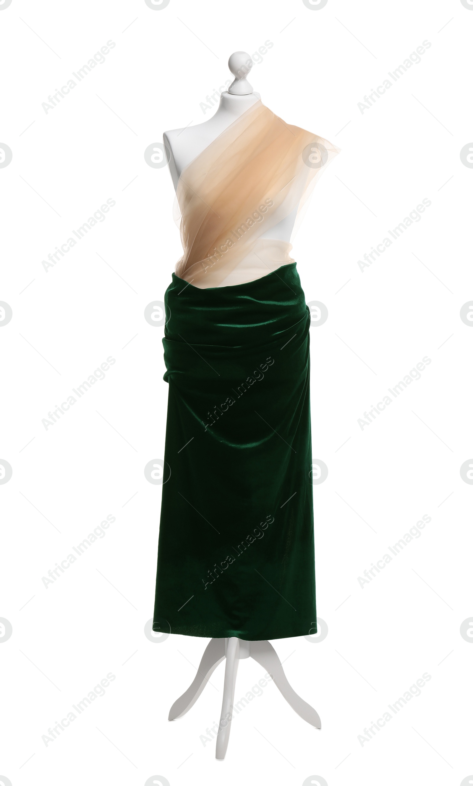 Photo of Mannequin with fabric isolated on white. Creating new outfit