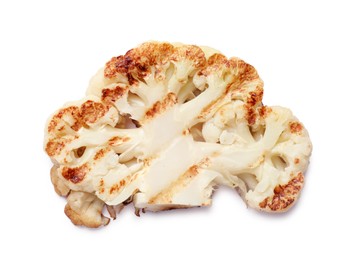 Photo of Delicious grilled cauliflower steak isolated on white, top view