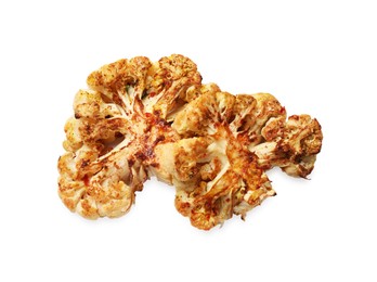 Photo of Delicious baked cauliflower steaks isolated on white