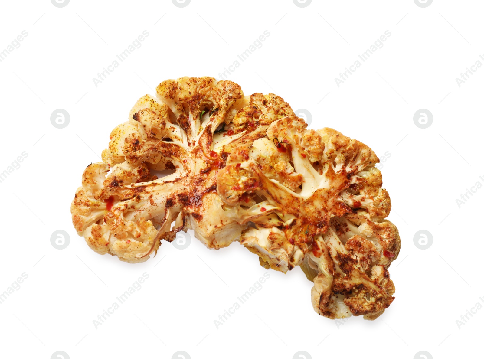 Photo of Delicious baked cauliflower steaks isolated on white