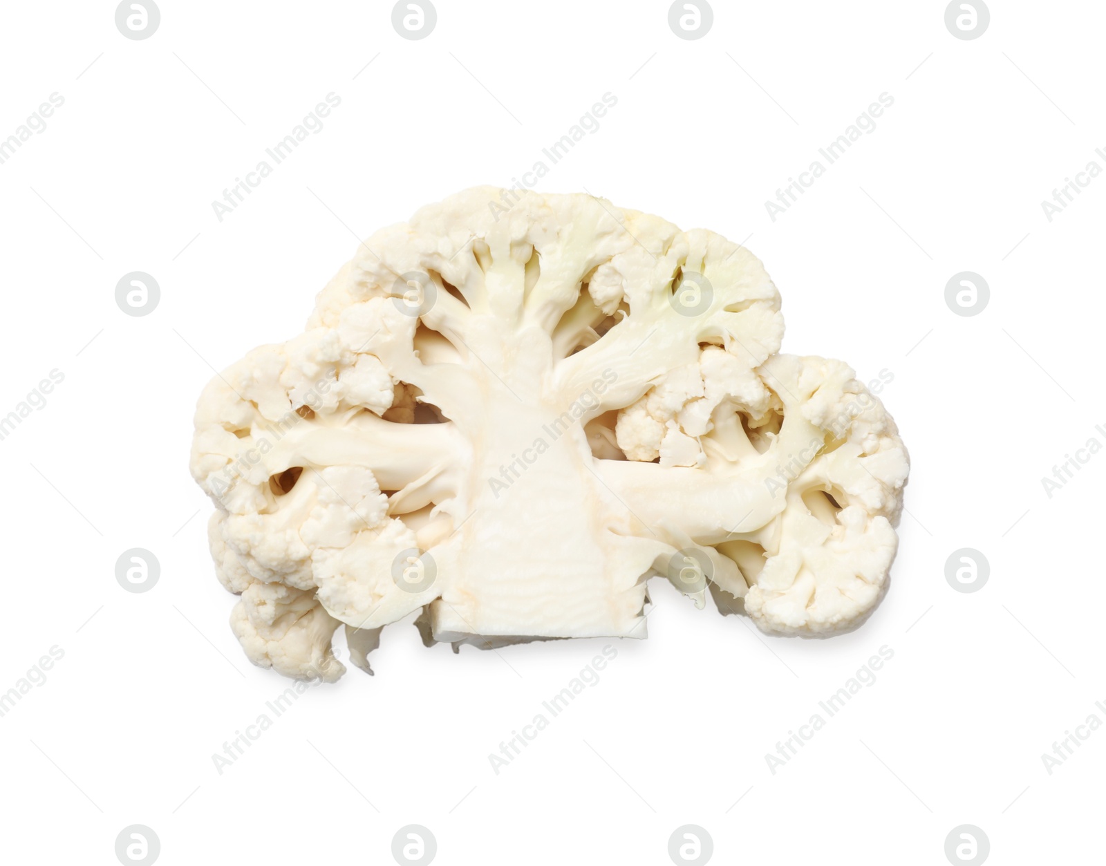 Photo of Uncooked cauliflower steak isolated on white, top view