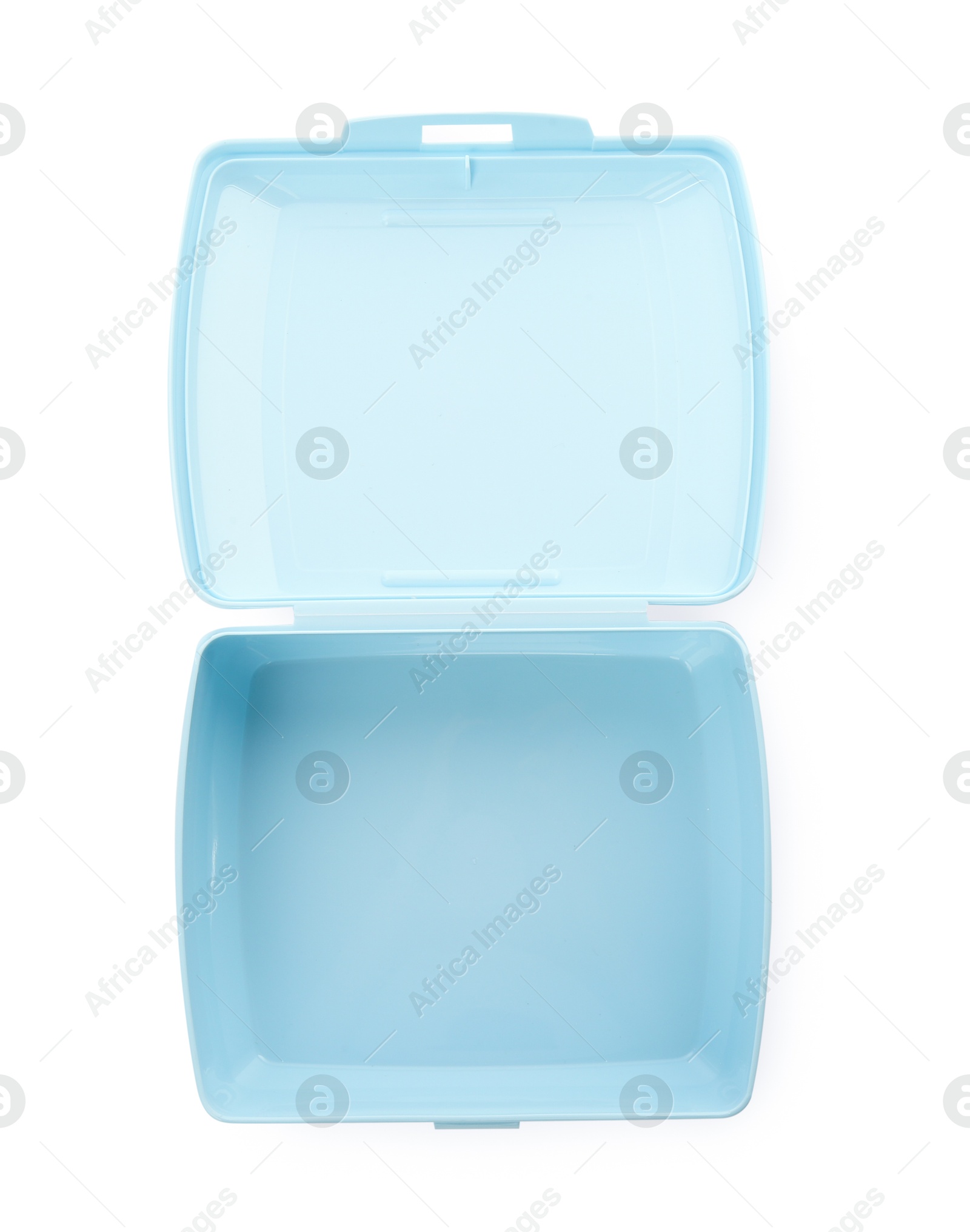 Photo of Empty plastic lunch box isolated on white, top view