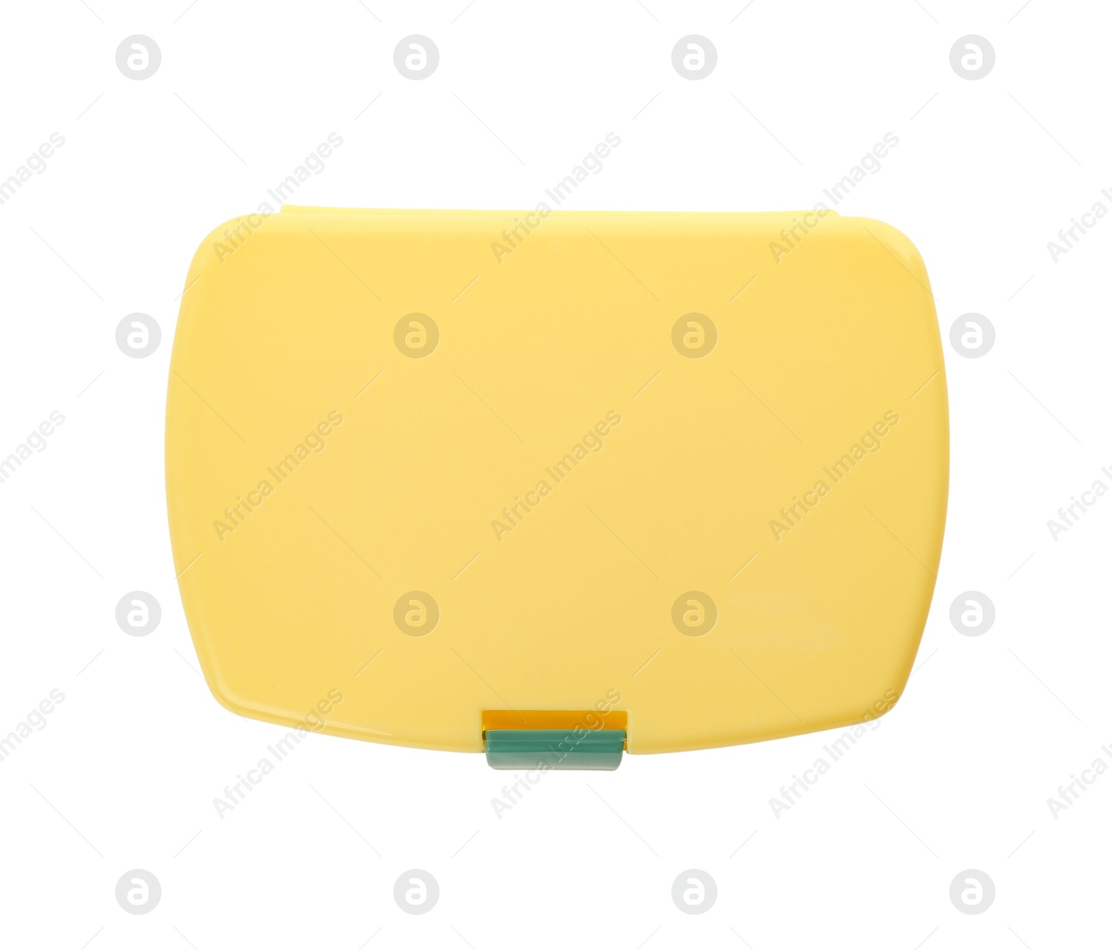 Photo of One plastic lunch box isolated on white, top view