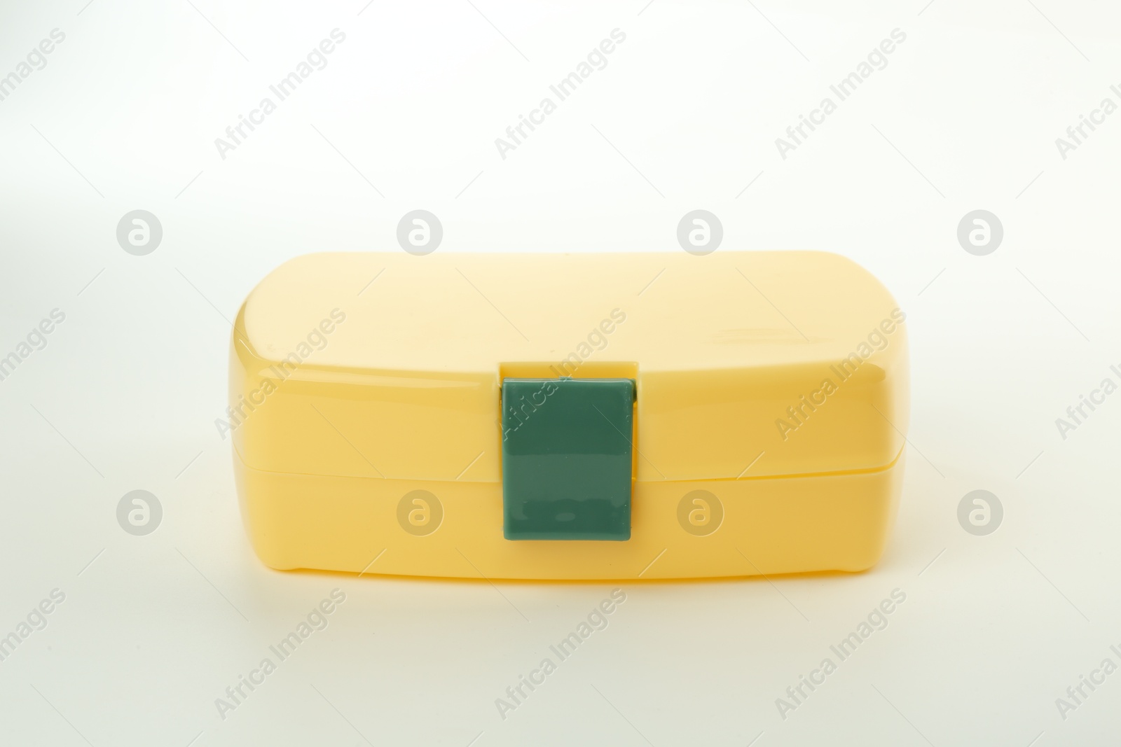 Photo of One plastic lunch box isolated on white