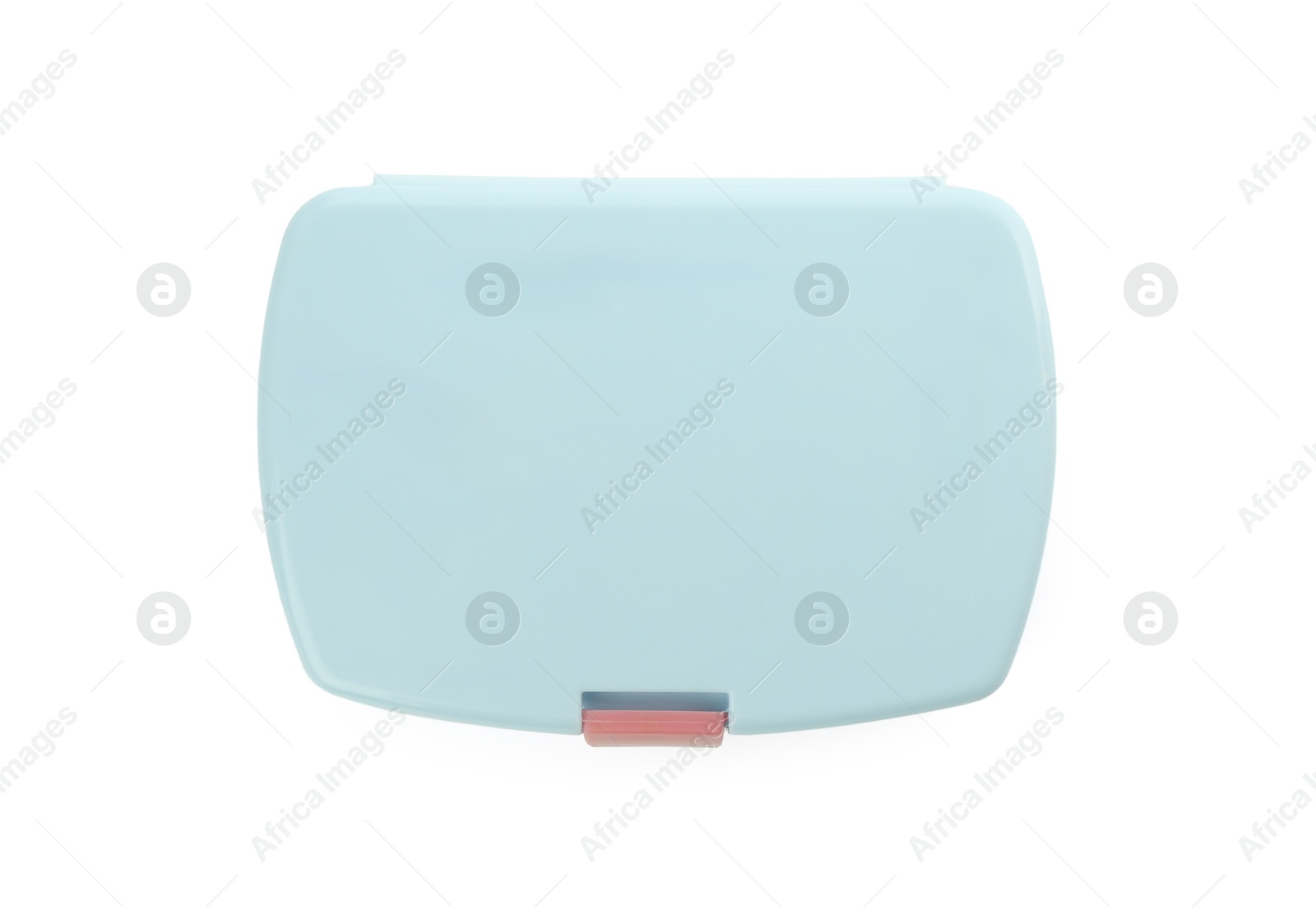 Photo of One plastic lunch box isolated on white, top view