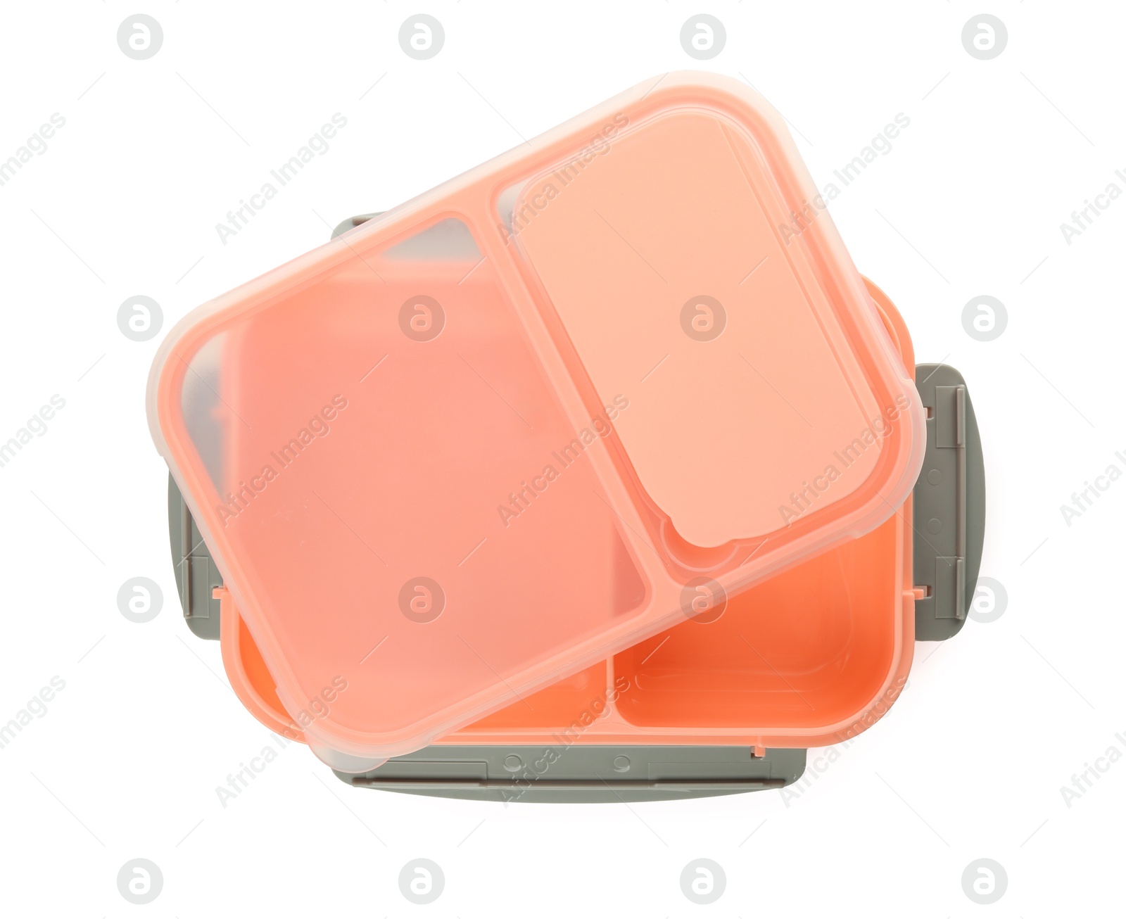 Photo of Empty plastic lunch box isolated on white, top view