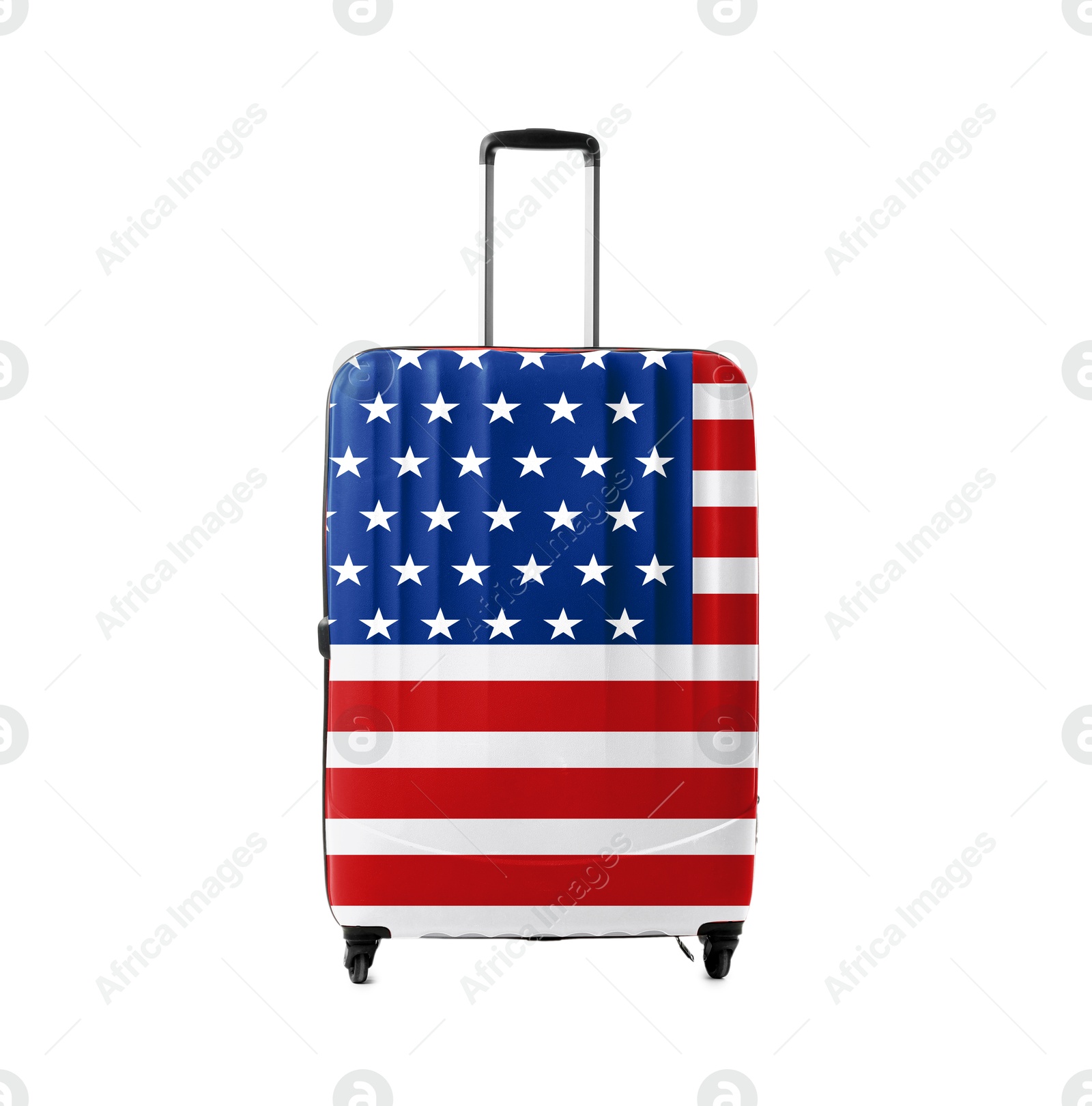 Image of Suitcase painted in national flag of USA isolated on white