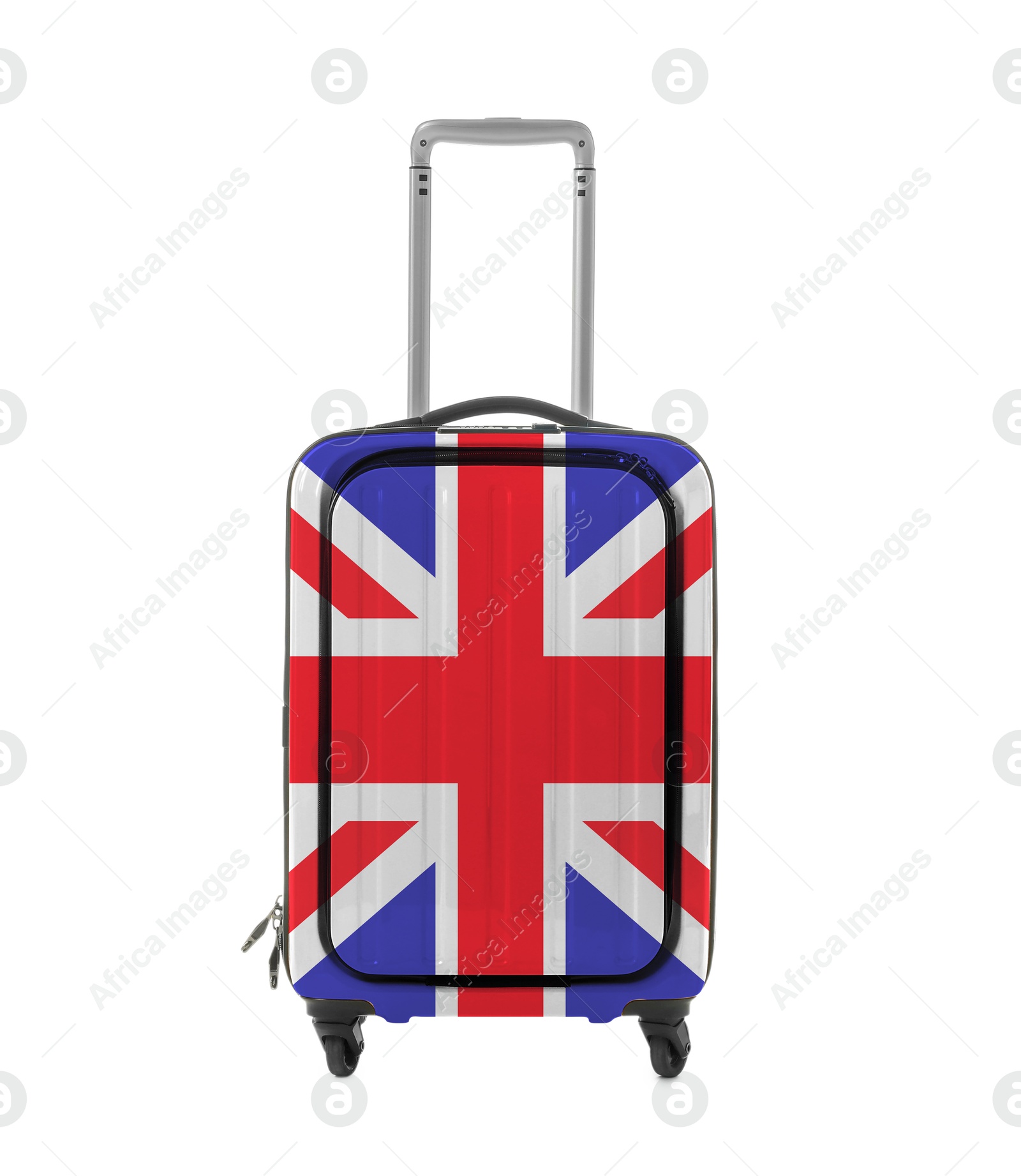 Image of Suitcase painted in national flag of United Kingdom isolated on white