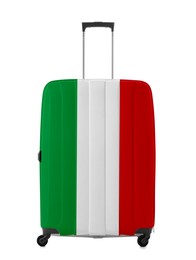 Suitcase painted in national flag of Italy isolated on white