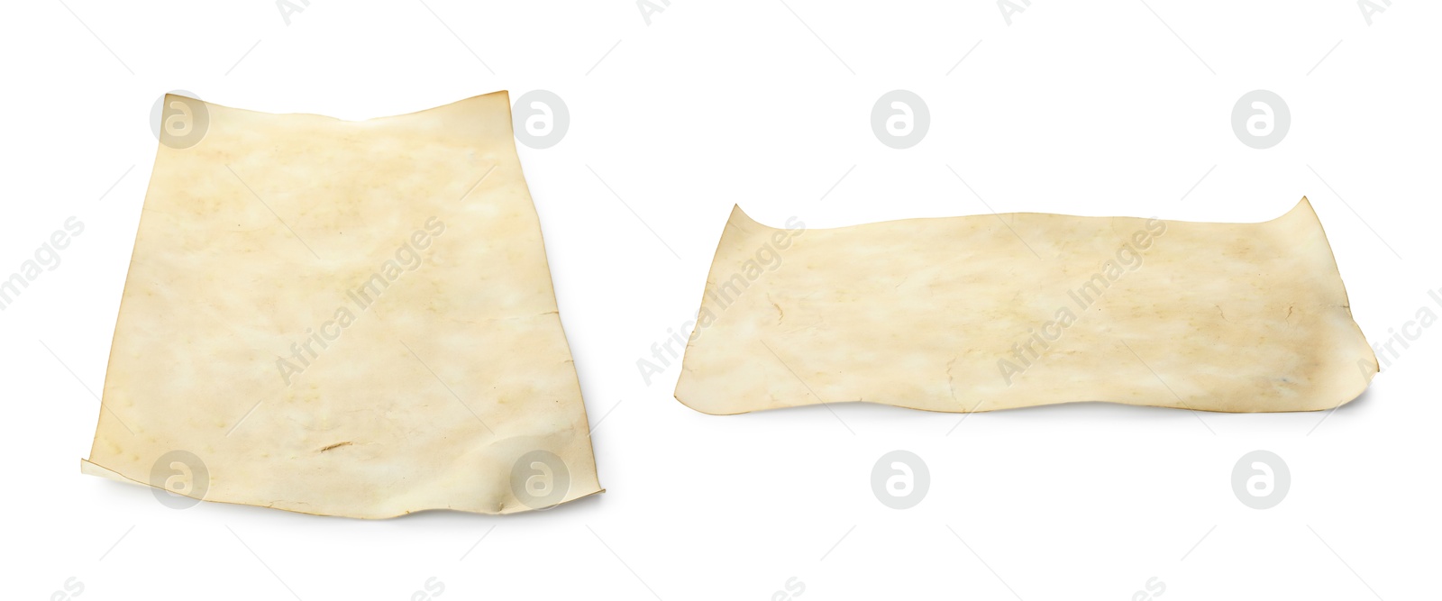 Image of Two sheets of old parchment paper isolated on white