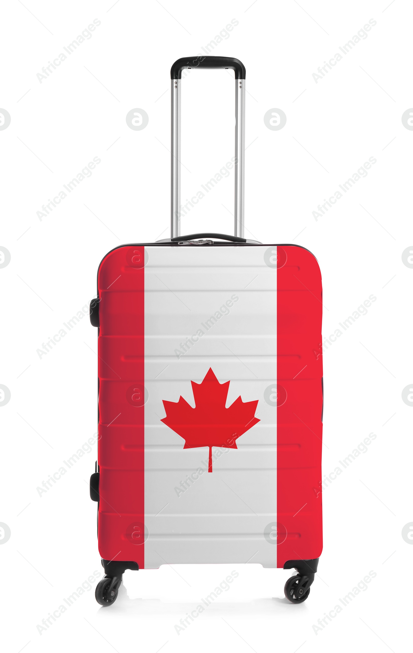 Image of Suitcase painted in national flag of Canada isolated on white