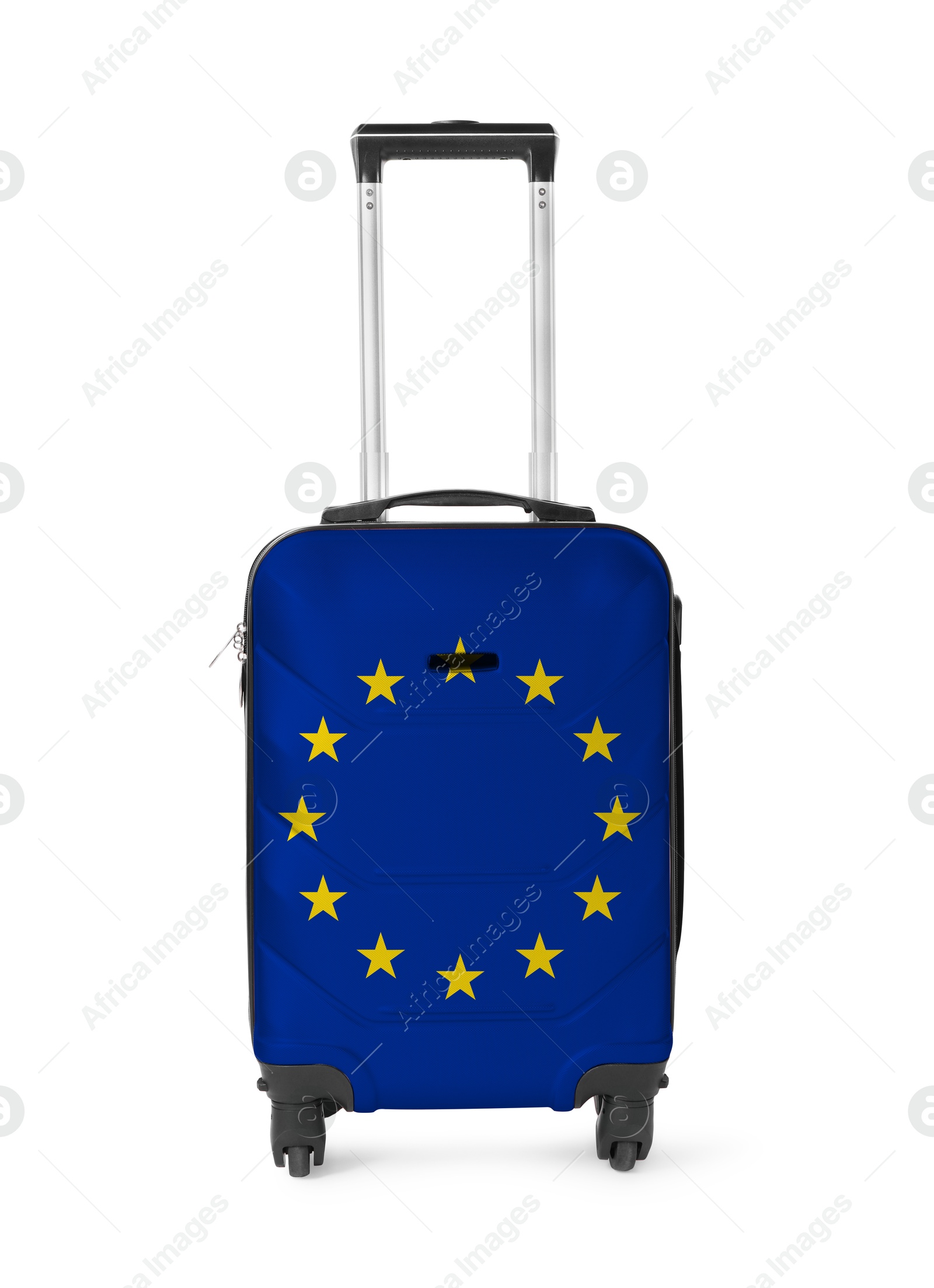 Image of Suitcase painted in national flag of European Union isolated on white