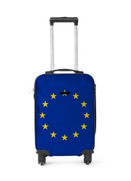 Image of Suitcase painted in national flag of European Union isolated on white