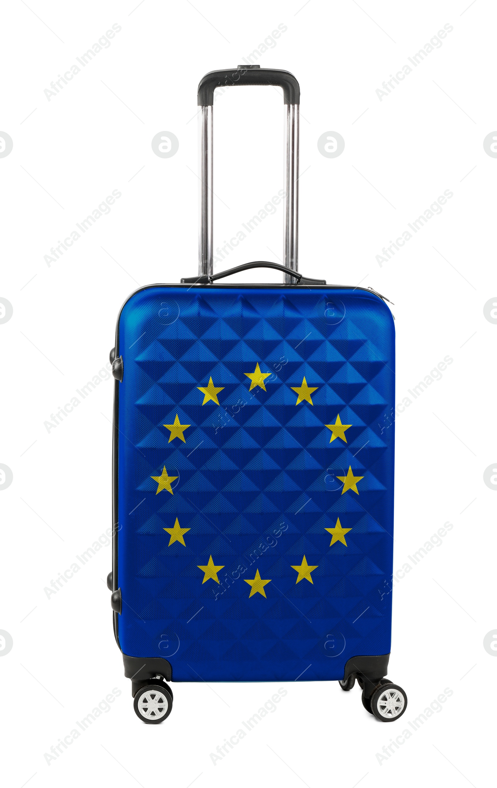 Image of Suitcase painted in national flag of European Union isolated on white