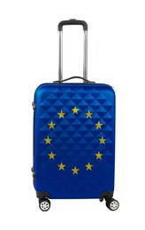 Image of Suitcase painted in national flag of European Union isolated on white