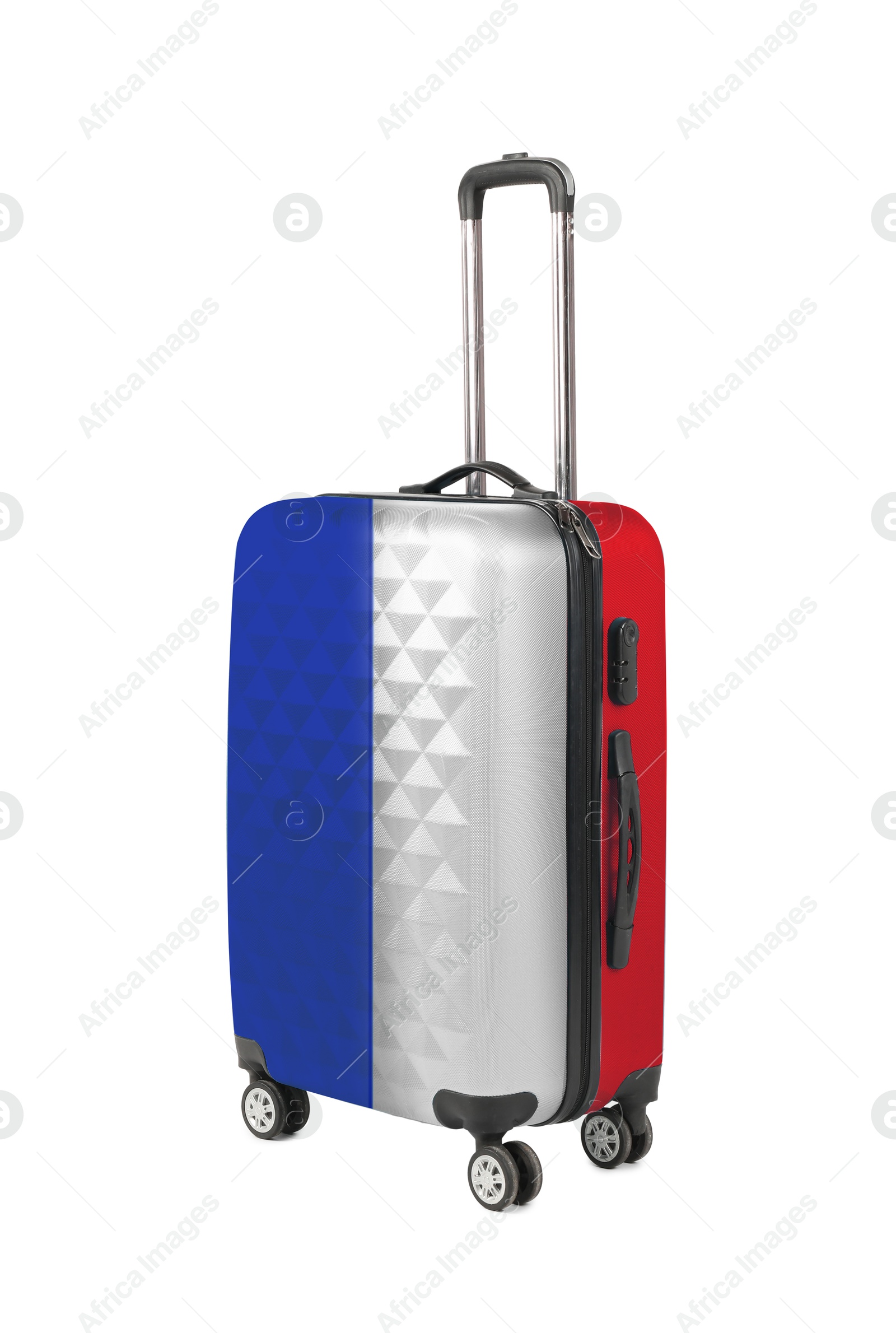 Image of Suitcase painted in national flag of France isolated on white