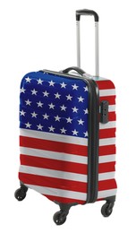 Image of Suitcase painted in national flag of USA isolated on white