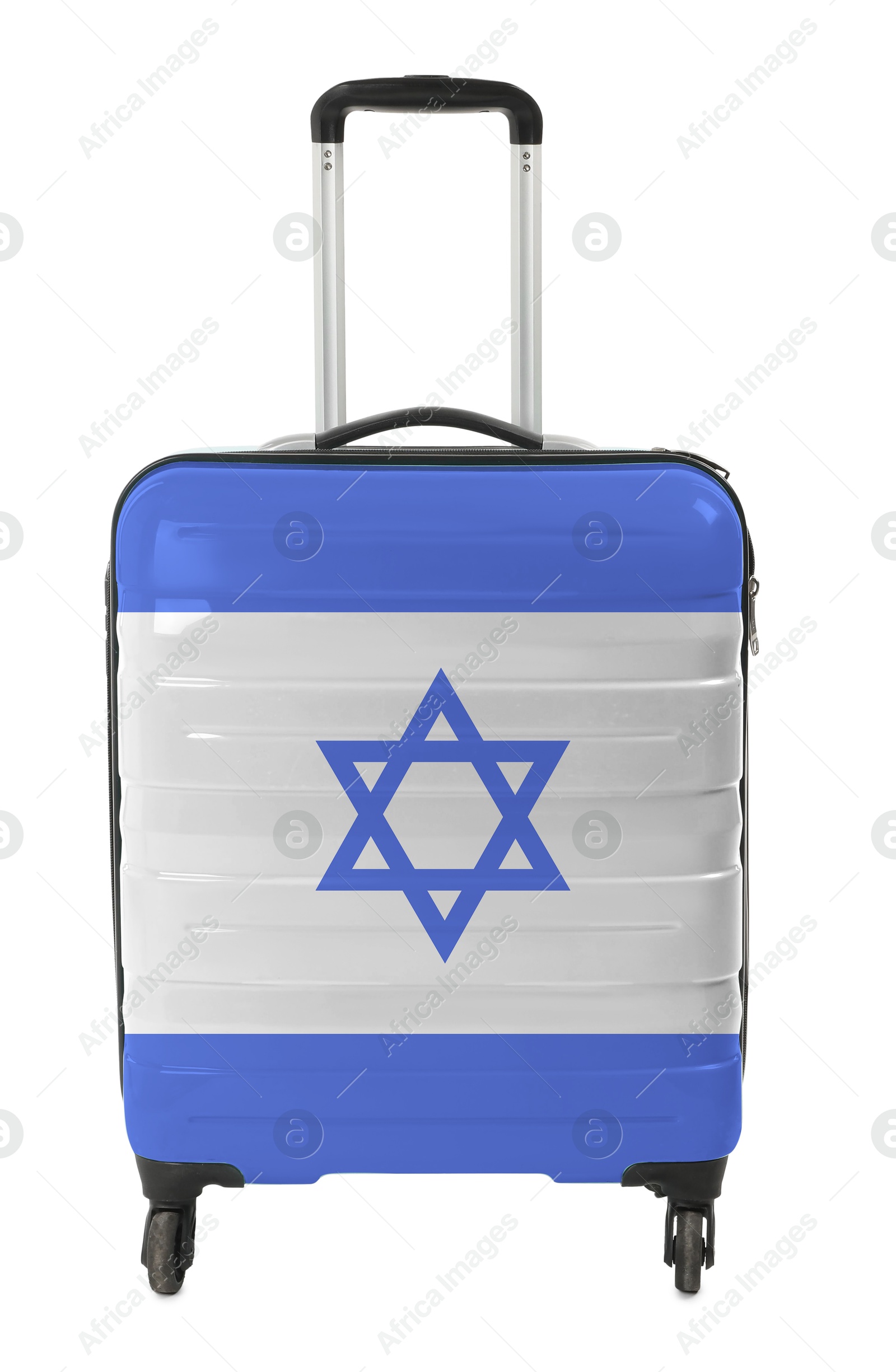 Image of Suitcase painted in national flag of Israel isolated on white