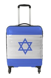 Suitcase painted in national flag of Israel isolated on white