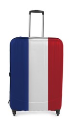 Image of Suitcase painted in national flag of France isolated on white