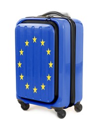 Image of Suitcase painted in national flag of European Union isolated on white