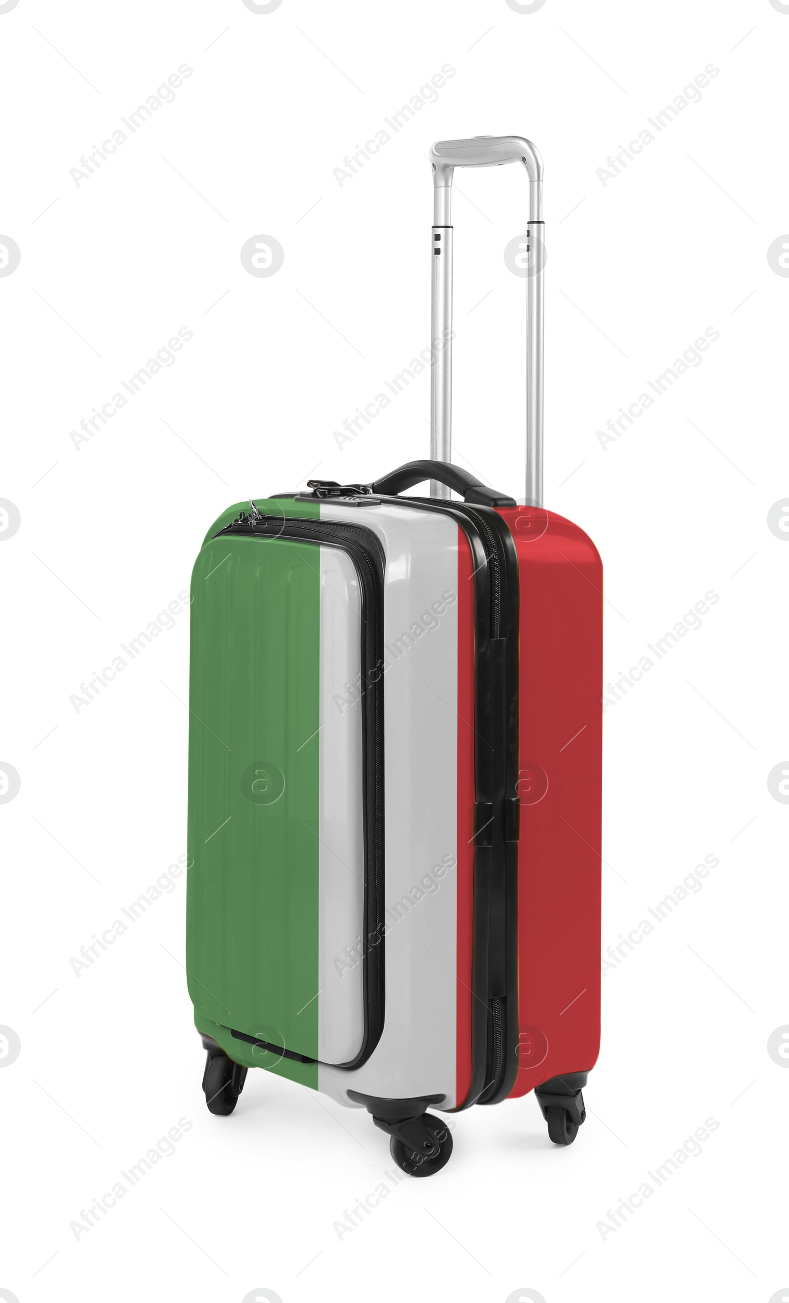 Image of Suitcase painted in national flag of Italy isolated on white