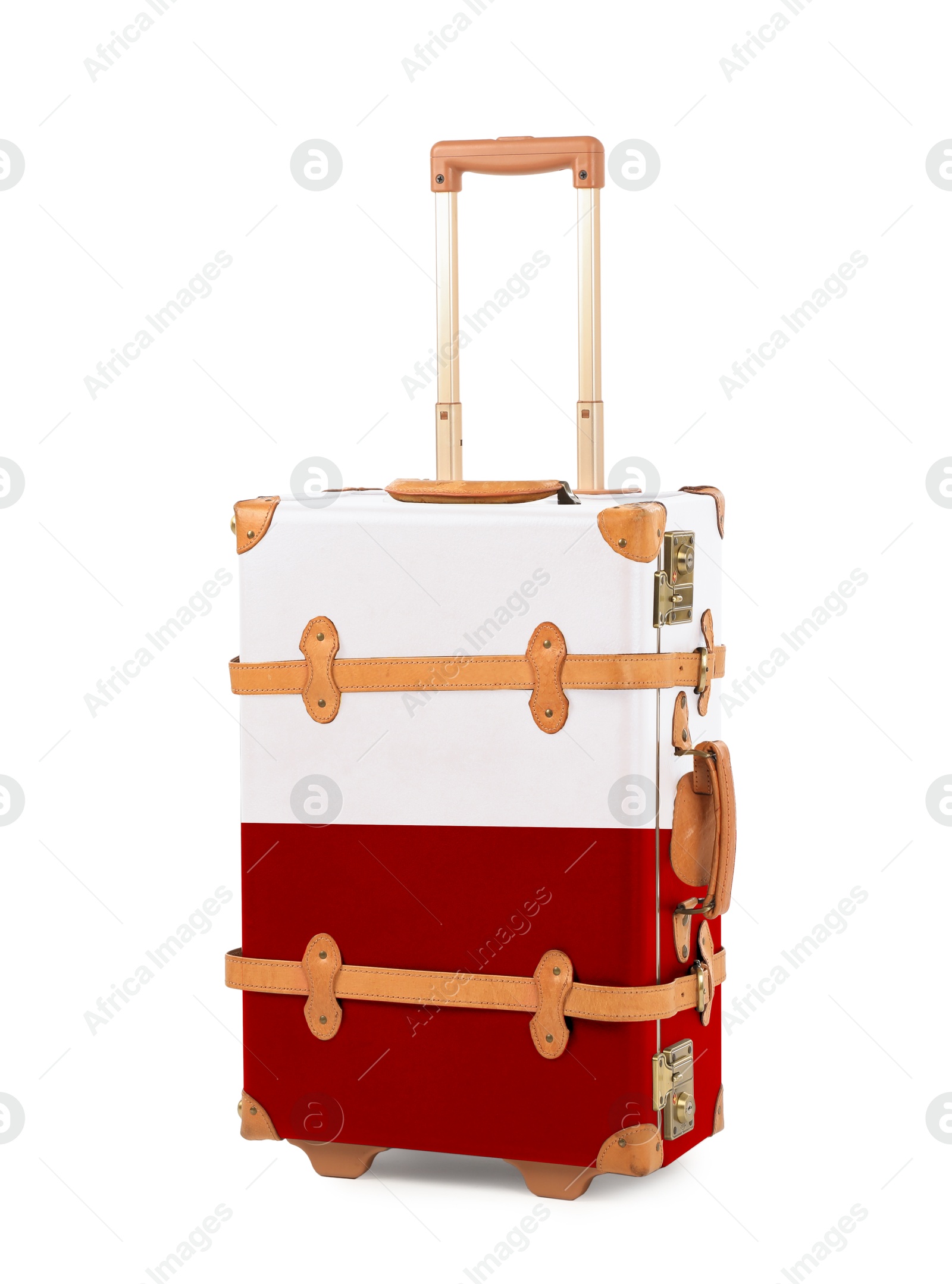 Image of Suitcase painted in national flag of Poland isolated on white