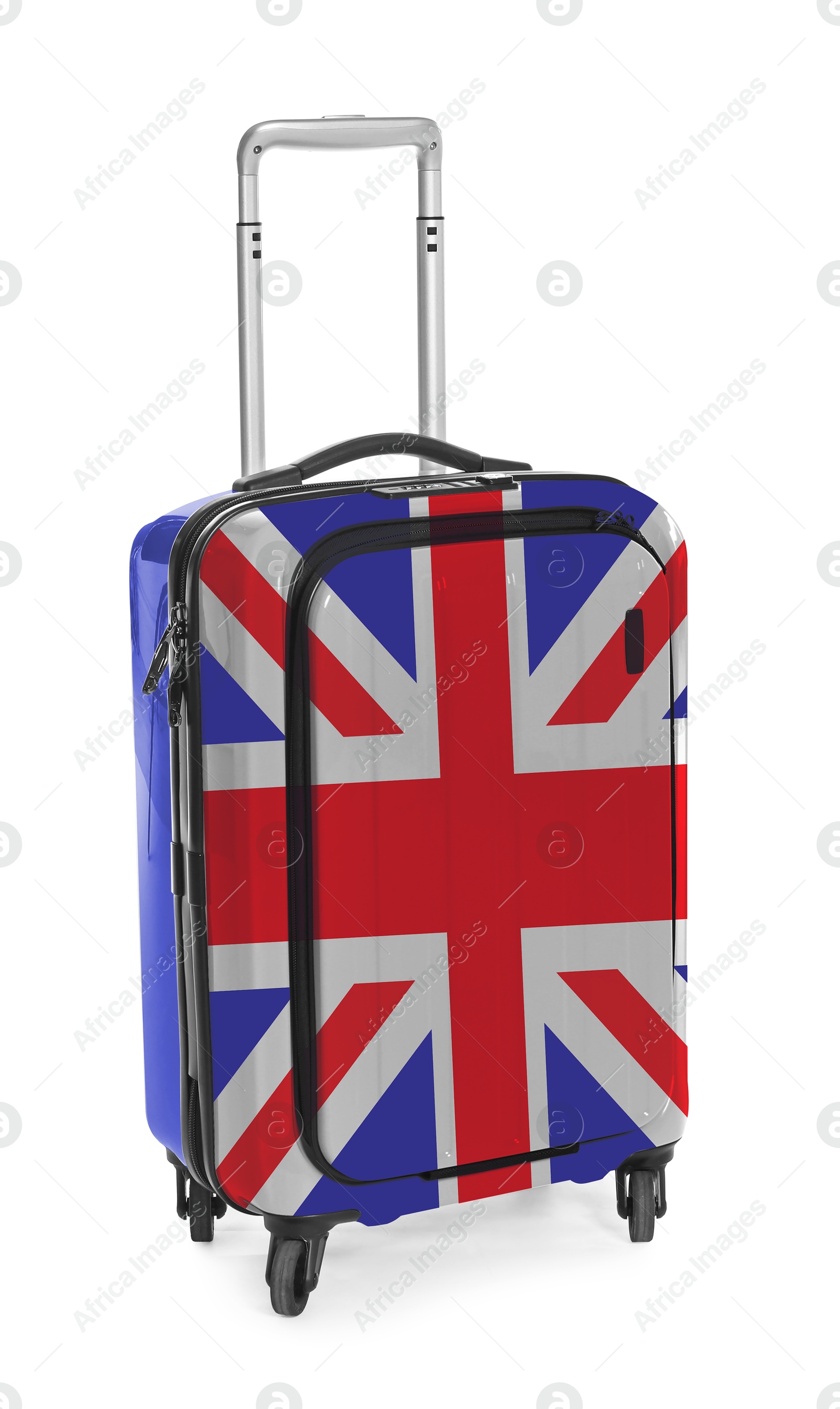 Image of Suitcase painted in national flag of United Kingdom isolated on white