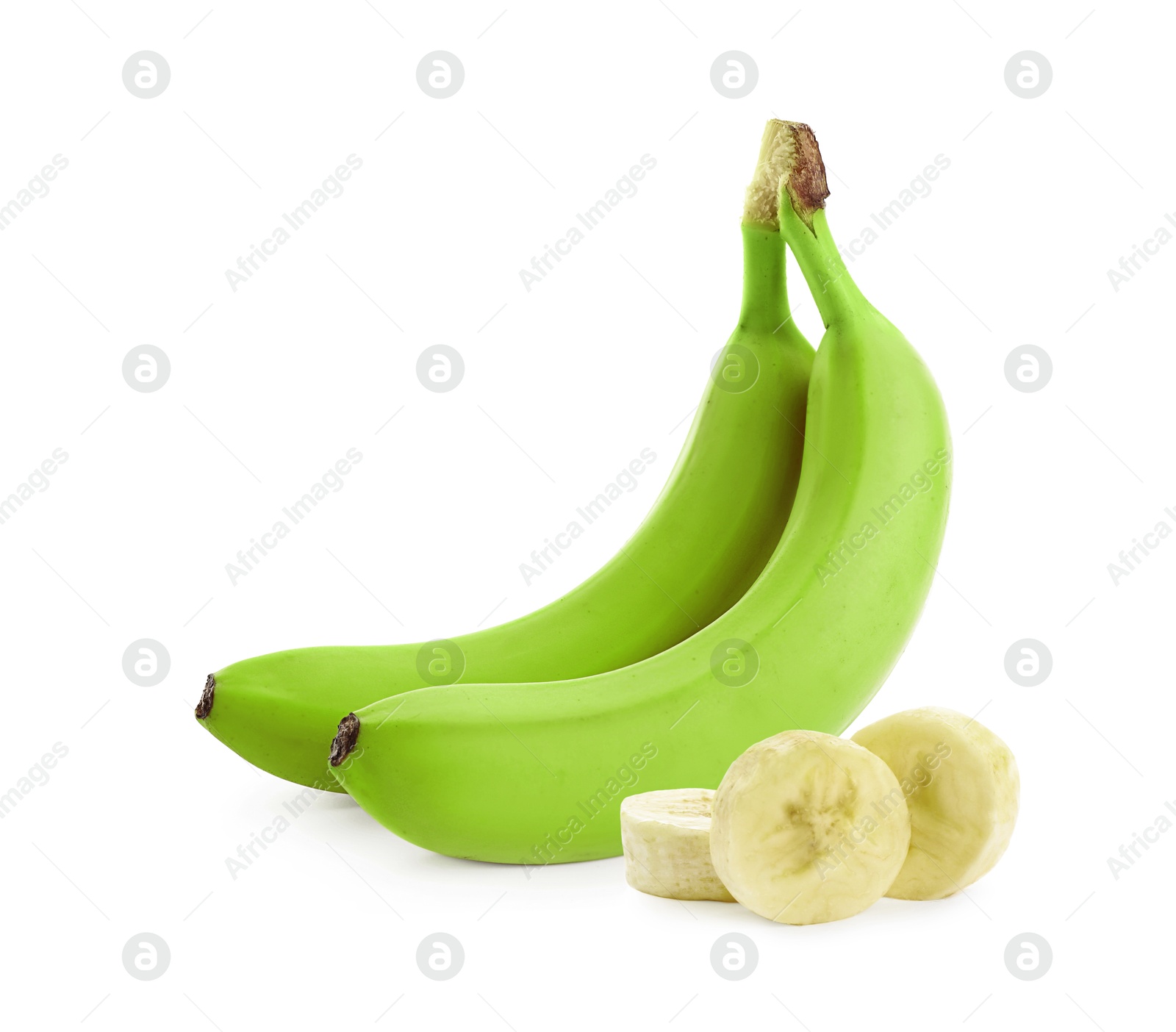 Image of Fresh ripe green bananas isolated on white