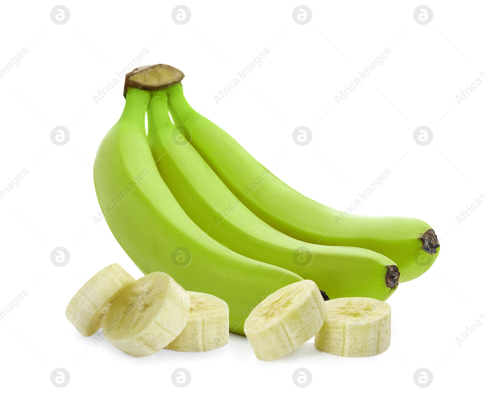 Image of Fresh ripe green bananas isolated on white