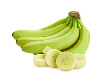 Image of Fresh ripe green bananas isolated on white